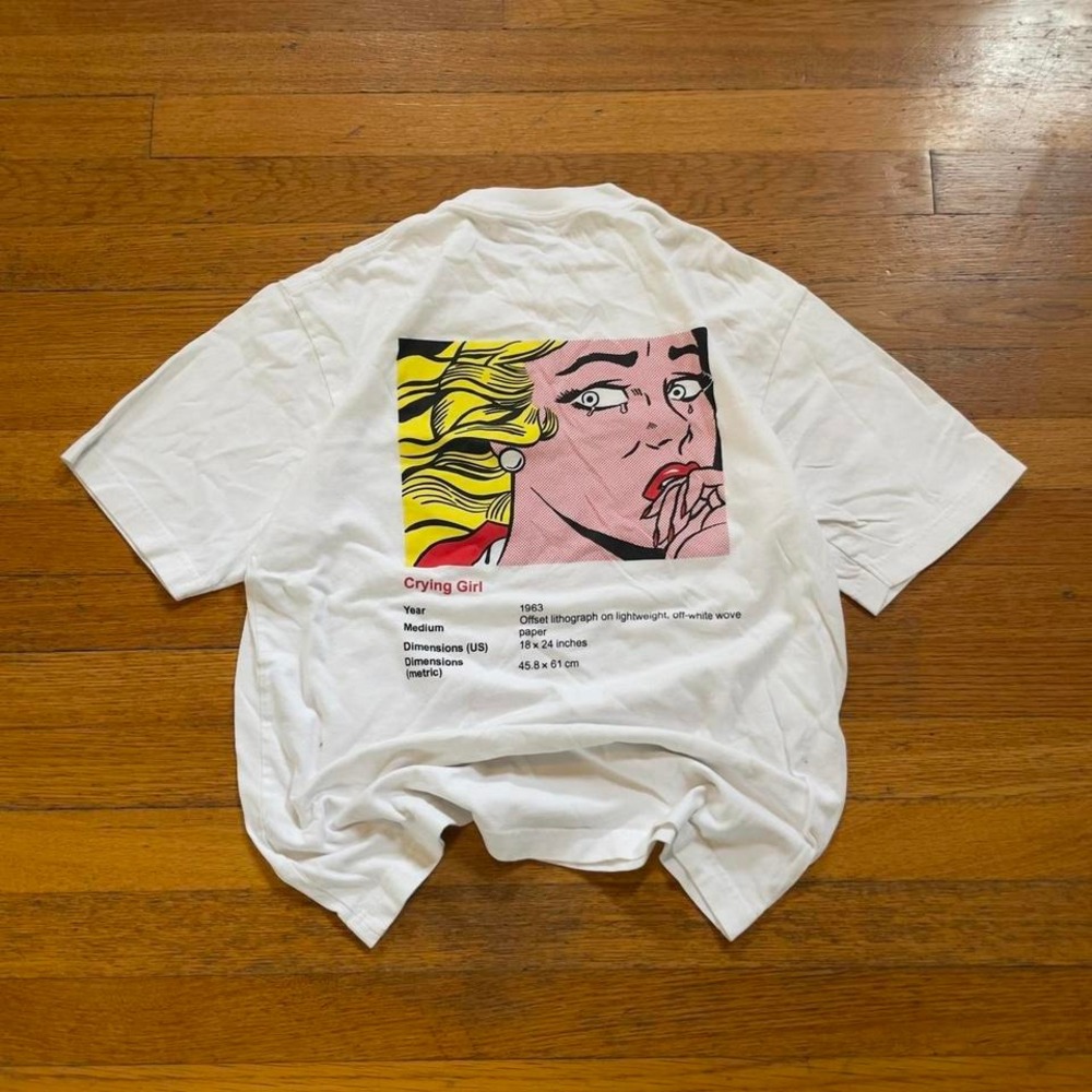 Uniqlo x Roy Lichtenstein crying girl big center graphic white pop art tshirt XS